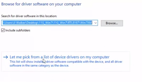 Let me pick from a list of device drivers on my computer