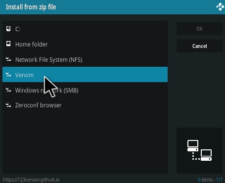 Cómo instalar el complemento Venom Kodi Paso 11