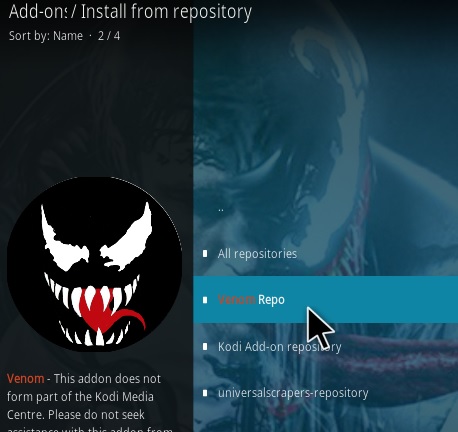 Cómo instalar el complemento Venom Kodi Paso 15