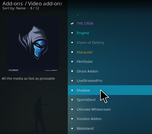 Cómo instalar el complemento Shadow Kodi Paso 17
