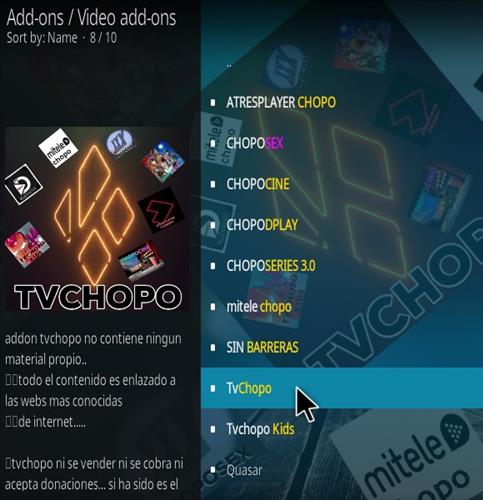 Cómo instalar el complemento Chopo Kodi TV Paso 18