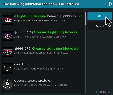 Cómo instalar Grease Lighting Reborn Kodi Addon Paso 19