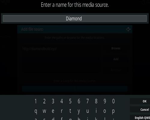 Cómo instalar la nueva URL del complemento Diamond Kodi Paso 6