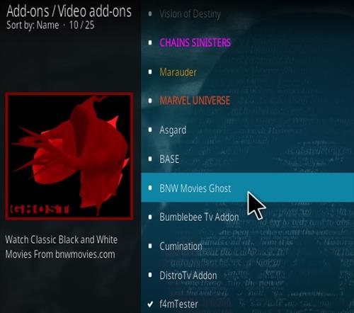 Cómo instalar el complemento de Kodi de películas en blanco y negro de Ghost BNW Paso 17