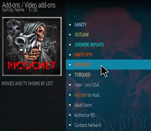 Cómo instalar el complemento Ricochet Kodi Paso 17