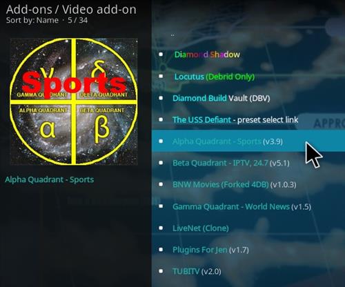 Cómo instalar el complemento Alpha Quadrant Kodi Sports 2021 Paso 17