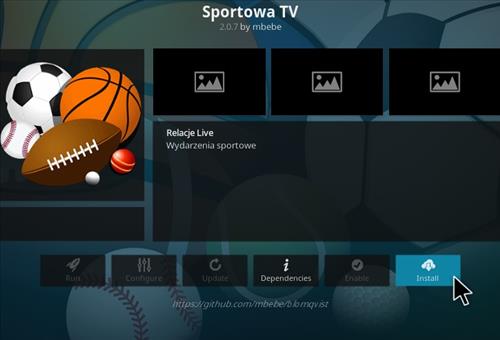 Cómo instalar el complemento Sportowa TV Kodi Sports Paso 18