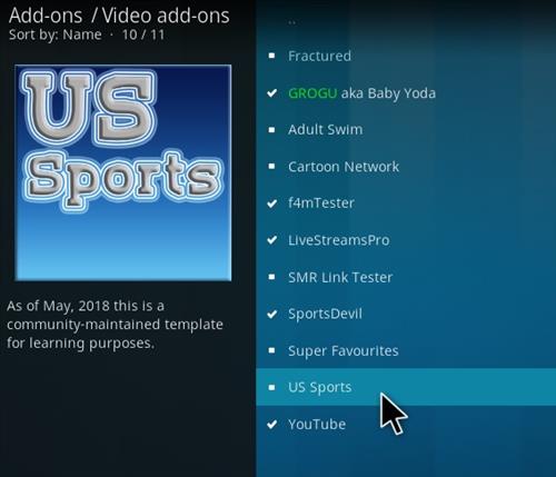 Cómo instalar US Sports Kodi Addon Paso 17