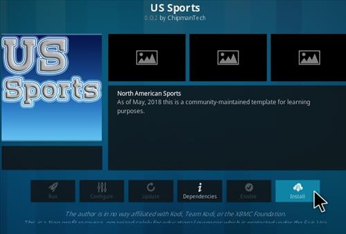 Cómo instalar US Sports Kodi Addon Paso 18