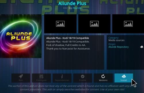 Cómo instalar el complemento Aliunde Plus Kodi Paso 18