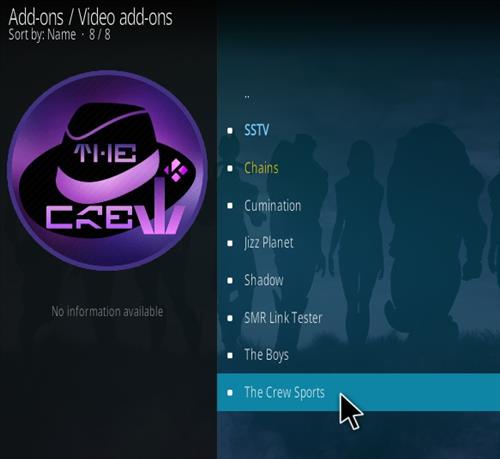 Cómo instalar el complemento Crew Sports Kodi Paso 17