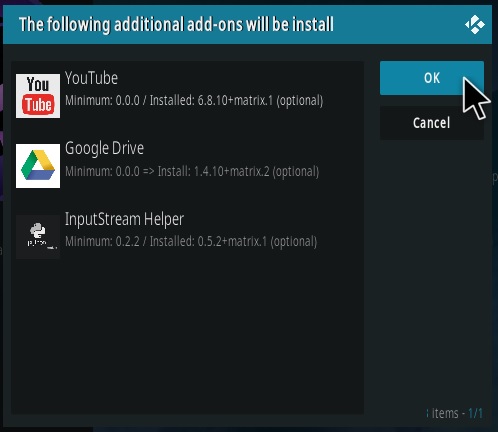 Cómo instalar el complemento Crew Sports Kodi Paso 19