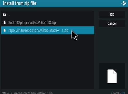 Cómo instalar el complemento VILHAO Matrix Kodi Paso 12