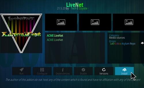 Cómo instalar el complemento LiveNet Kodi Paso 18