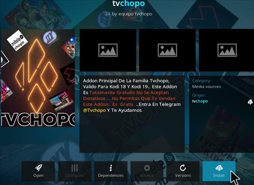 Cómo instalar el complemento Chopo Kodi TV Paso 19