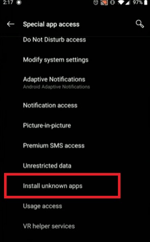 Turn on Install From Unknown Apps